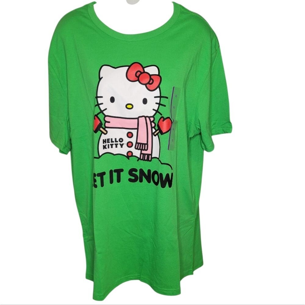 Hello Kitty Bright Green Short Sleeve Let It Snow Christmas T-Shirt - NWT